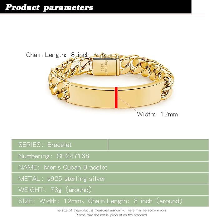 Men 925 Sterling Silver Solid Miami Cuban Link Chain Bracelet 12MM Rectangular Card Bangles 7 "7.5" 8 "8.5" 9 "9.5" 10" Thick Big Curb Cuban Chain Jewelry Gift