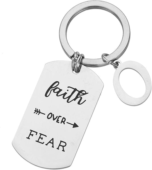 Inspirational Faith Over Fear Initial Keychain Gift