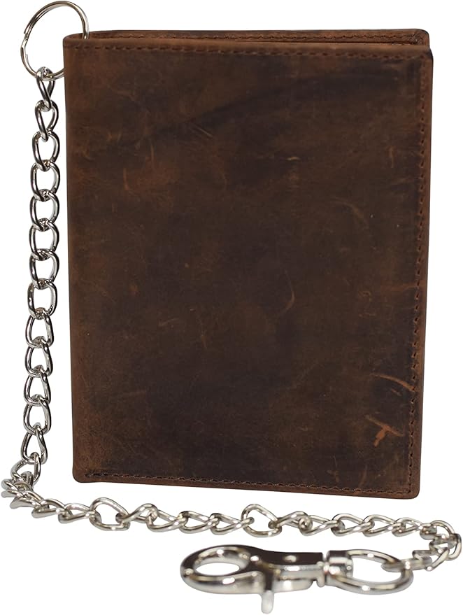 RFID Blocking Bifold Hipster Credit Card Wallet Premium Lambskin Leather (Vintage Brown With Chain)