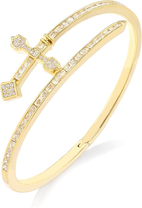 Lulu Mel Iced Out Baguette Diamond Bracelet Jewelry for Women, Hip Hop Mens 14k Gold Silver Plated Cubic Zirconia Bangle Bracelet, Men Heart Cuff Bracelet With Jewelry Box