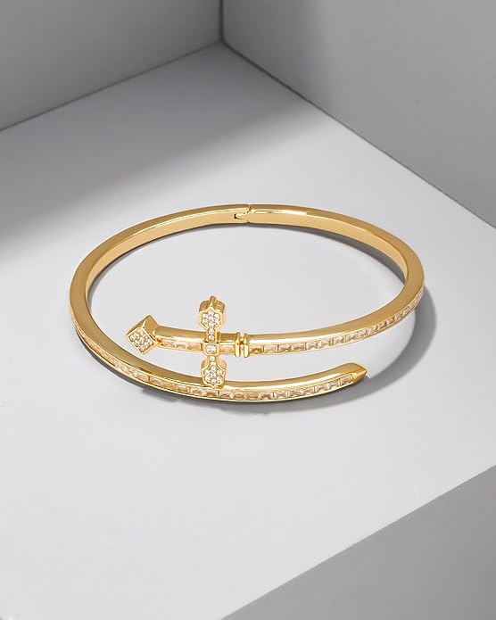 Lulu Mel Iced Out Baguette Diamond Bracelet Jewelry for Women, Hip Hop Mens 14k Gold Silver Plated Cubic Zirconia Bangle Bracelet, Men Heart Cuff Bracelet With Jewelry Box