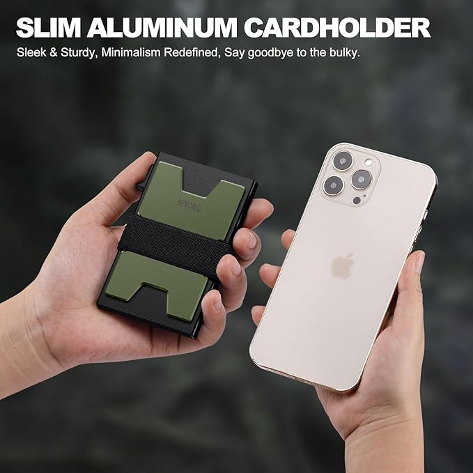 Slim Wallet for Men, RFID Blocking Mens Wallets, Minimalist Pop Up Men's Credit Card Holder, Sturdy Metal Card Case with Cash Strap - 12+ Cards Capacity