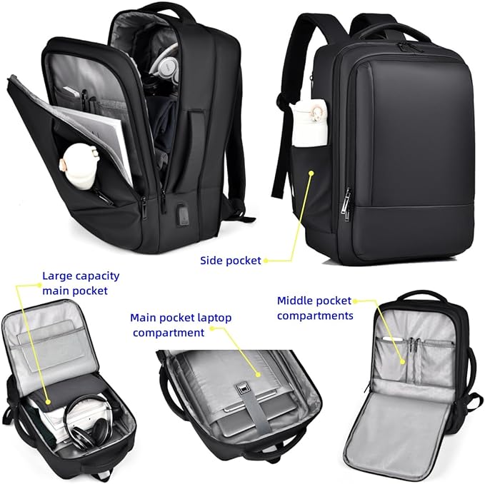 17/15.6" Business laptop backpack, PU Travel laptop backpack,carry on backpack, Expandable laptop backpack Men,college backpack (02#updated, Blue)