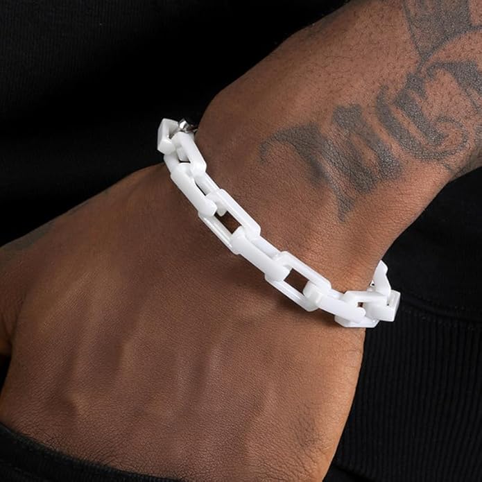 EVANYIZHOU Men's Cuban Link Bracelet - Black/Blue/White Ceramic Chain Bracelet for Men,Skin-Friendly & Durable,Gift for Husband, Dad (Valentine's, Christmas