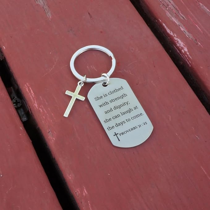 Inspirational Scripture Keychain with Cross - Bible Verse Matte Key Chain Religious Gift for Christian