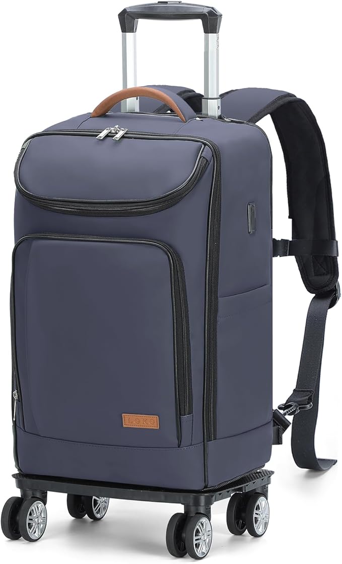 Lekebobor Travel Rolling Backpack, 18 inch Waterproof Bag with 360° Wheels for 15.6" Laptop, Convertible Airline Approved Travel Back Pack for Men & Women, Business, Commuter