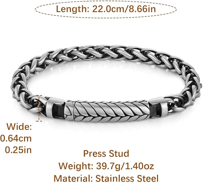 HZMAN 8.5In Link Bracelet for Men 8mm Wide Stainless Steel Fragrance/Essential Oil Relaxing Stress Relieving Rope Chain/Square Box Chain Bracelet
