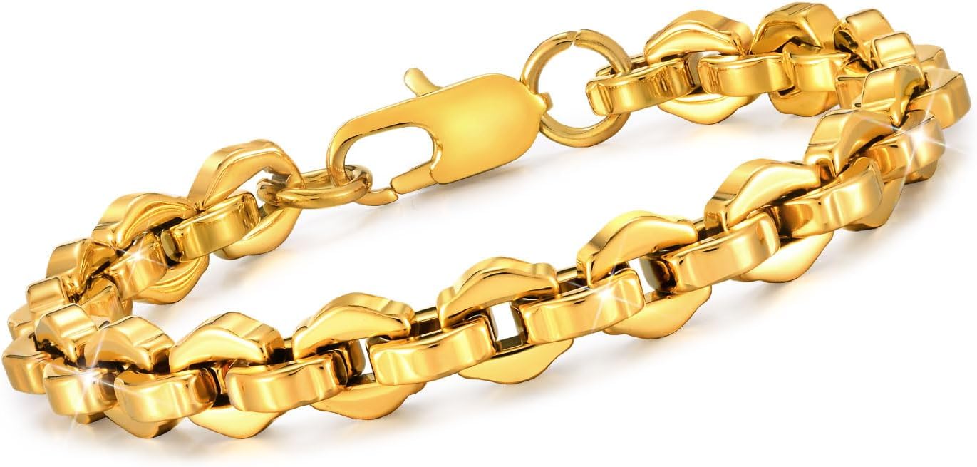 VNOX Link Chain Bracelets for Men - Cool Mens Bracelets Diamond-Cut Paperclip Solid Chain Bracelet Chunky Stainless Steel Jewelry Trendy Gifts