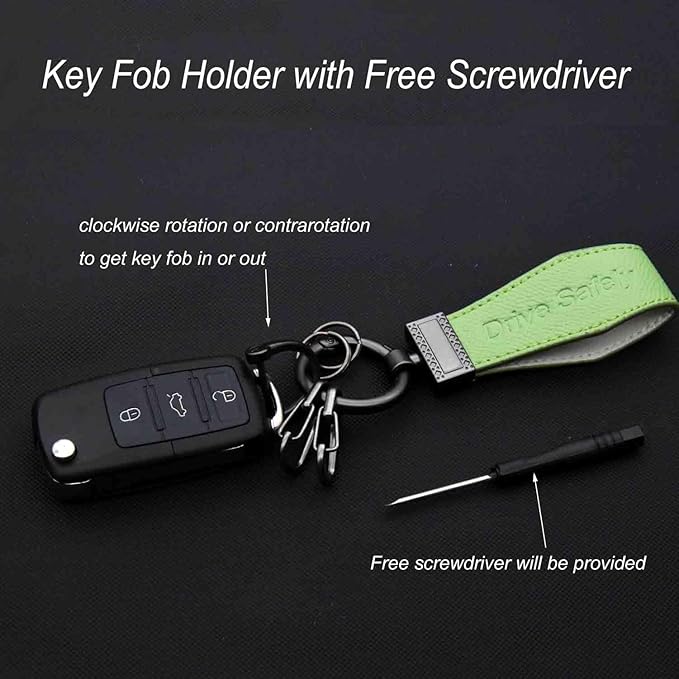 Liangery Keychain for Men Women Leather Car Key Chain With 5 Key Rings-Drive Safely Have Fun Keychain Holder for Keys