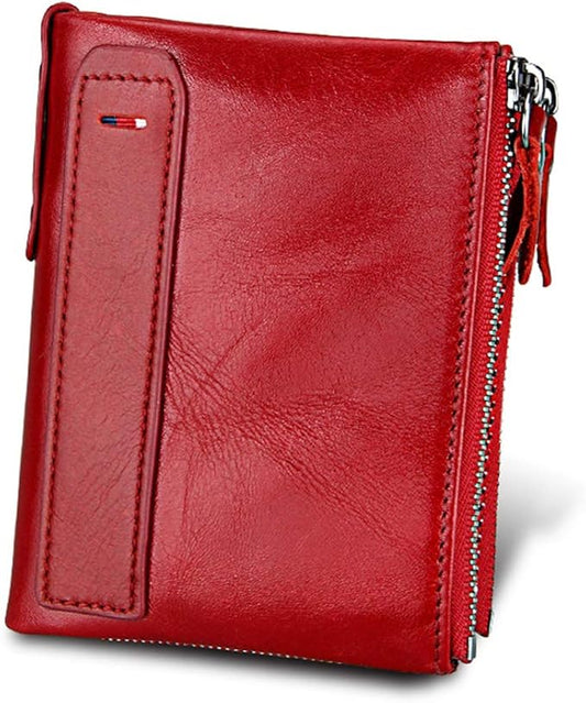 shuainiu Men's Folding Double Zip Wallet RFID Blocks Retro Short Coin Purse