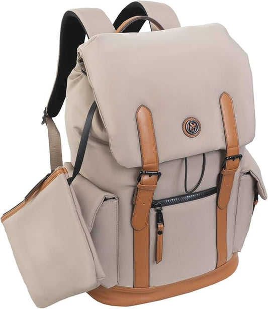 Joan & David 18 Inch Sport Nylon Backpack with Padded Laptop Sleeve (Taupe)