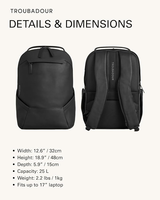 Troubadour Apex Leather Backpack - Innovative Waterproof Leather Laptop Backpack Fits Up to 16" - Ergonomic Design for Ultimate Comfort and Function - 5-Year Guarantee