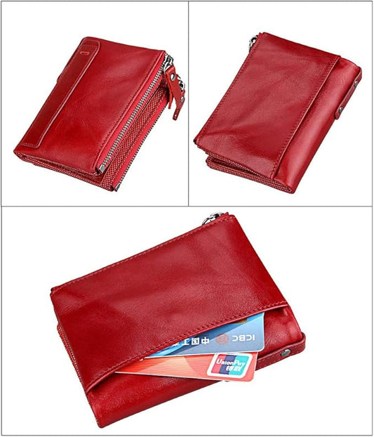 shuainiu Men's Folding Double Zip Wallet RFID Blocks Retro Short Coin Purse