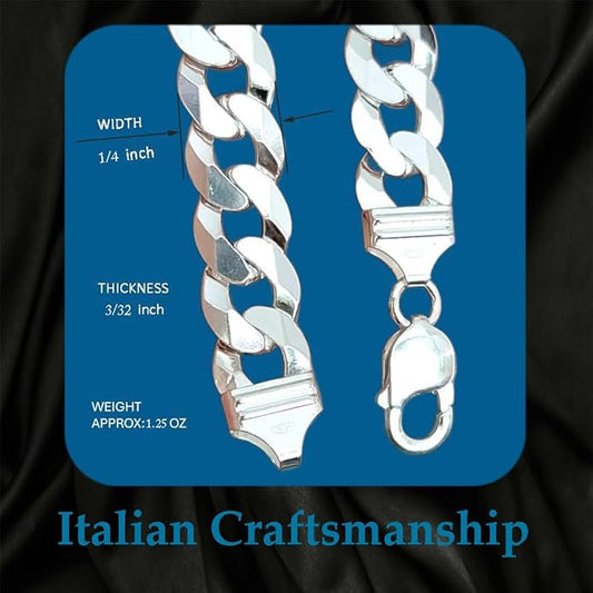 Celestara Jewelry, 925 Sterling Silver Cuban Link Chain, Italian-Made Solid Chain Bracelet and Necklace for Men & Women - (Premium Leather Gift Box Included)