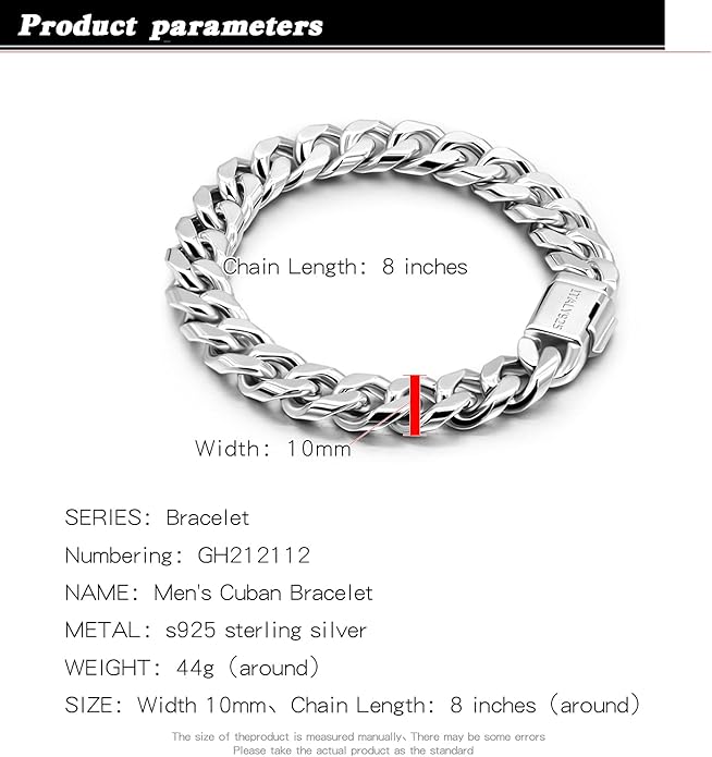 H&Beautimer Fashion 925 Sterling Silver Classic Cuban Chain Bracelet 10mm-7 "8" 9 "10" Curb Cuban Bracelet Solid Thick Large Link Bracelet For Men Jewelry Gift