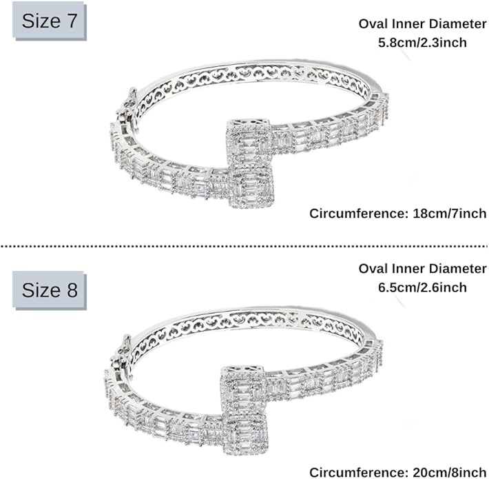 Lulu Mel Iced Out Baguette Diamond Bracelet Jewelry for Women, Hip Hop Mens 14k Gold Silver Plated Cubic Zirconia Bangle Bracelet, Men Heart Cuff Bracelet With Jewelry Box