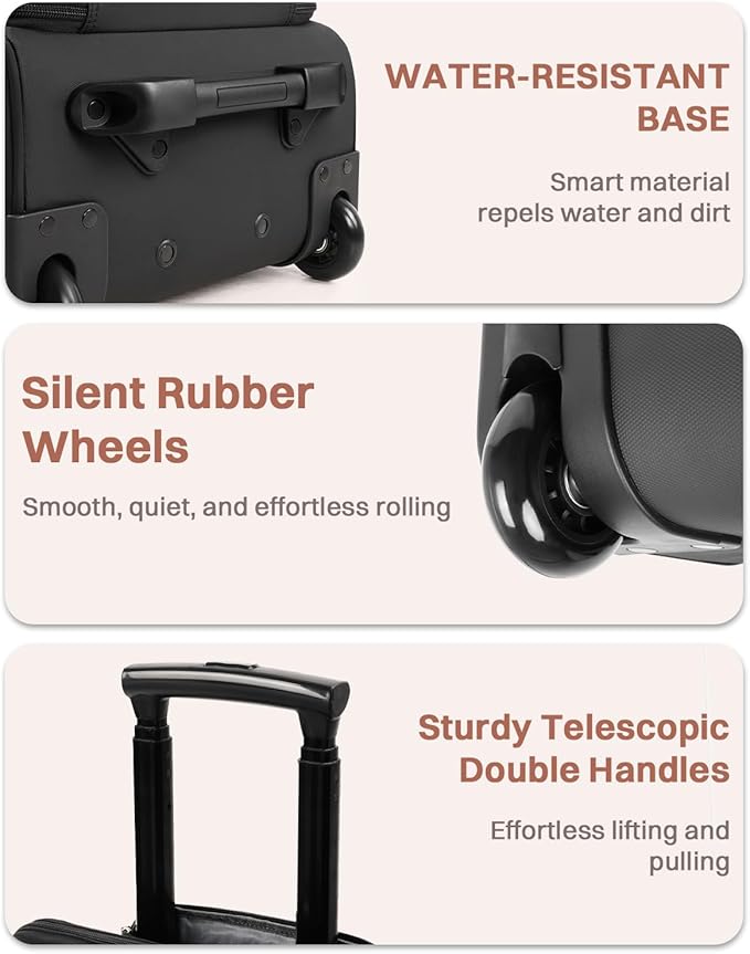 Rolling Puffer Backpack for Women, Travel Backpack with Wheels, 16 Inch Wheeled Laptop Backpack, Dual-Opening Design Overnight College Underseat Carry on Luggage, Roller Business Work Bag, Beige Brown