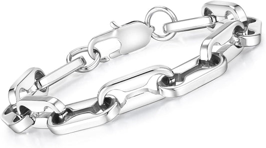 VNOX Link Chain Bracelets for Men - Cool Mens Bracelets Diamond-Cut Paperclip Solid Chain Bracelet Chunky Stainless Steel Jewelry Trendy Gifts