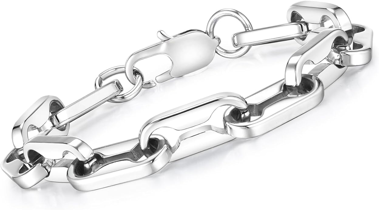 VNOX Link Chain Bracelets for Men - Cool Mens Bracelets Diamond-Cut Paperclip Solid Chain Bracelet Chunky Stainless Steel Jewelry Trendy Gifts