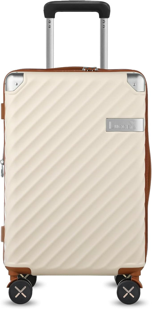 LUGGEX Luggage with Spinner Wheels, Polycarbonate Expandable Hard Shell Suitcase, Carry On 20 Inch, Beige