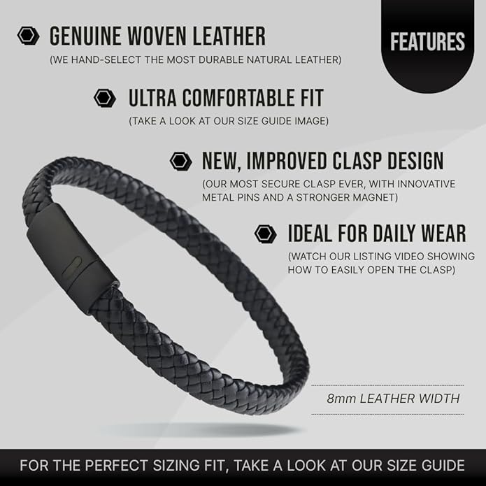 LUXAR Men’s Genuine Leather Bracelet | Interwoven Black Leather Bracelets with Brush Stainless Steel Clasp | Minimalist, Designer Jewelry for Men