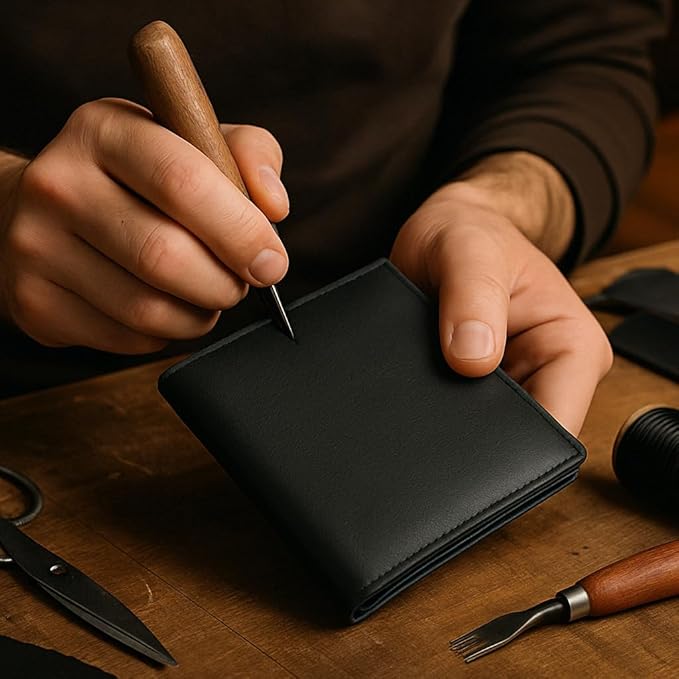 New Premium Lambskin Leather Bifold Hipster Credit Card Wallet (Black)