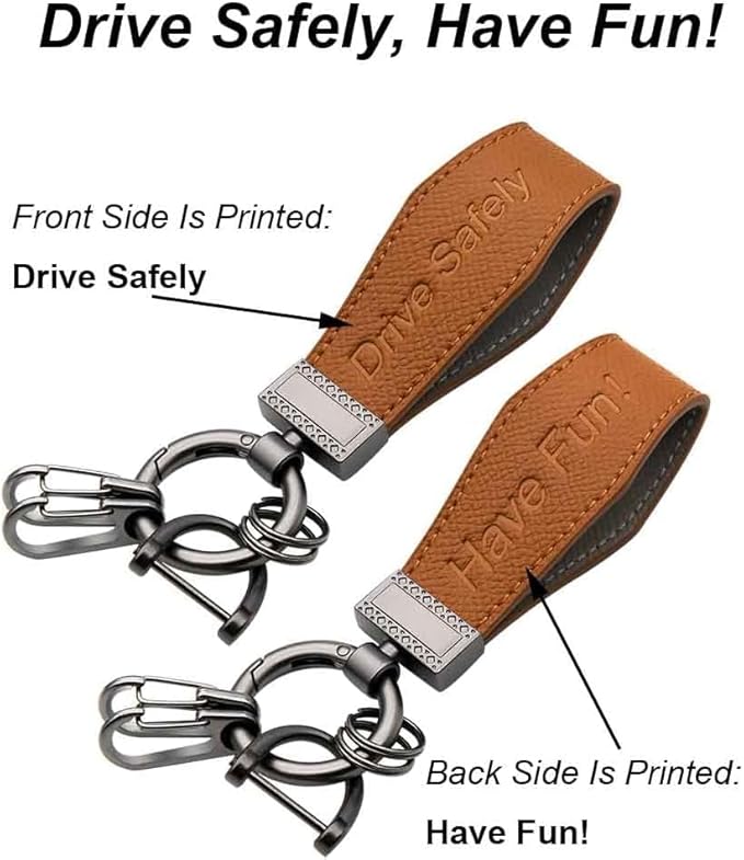 Liangery Keychain for Men Women Leather Car Key Chain With 5 Key Rings-Drive Safely Have Fun Keychain Holder for Keys