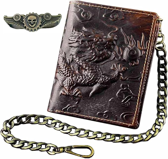 Vintage Dragon Mens Wallet Slim Card Money Purse Wi/Safe Chain