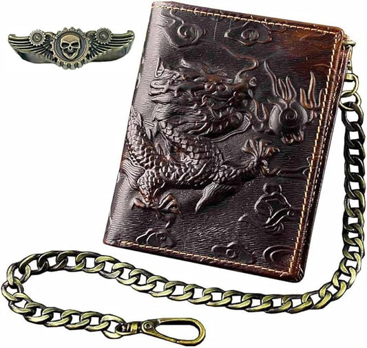 Vintage Dragon Mens Wallet Slim Card Money Purse Wi/Safe Chain