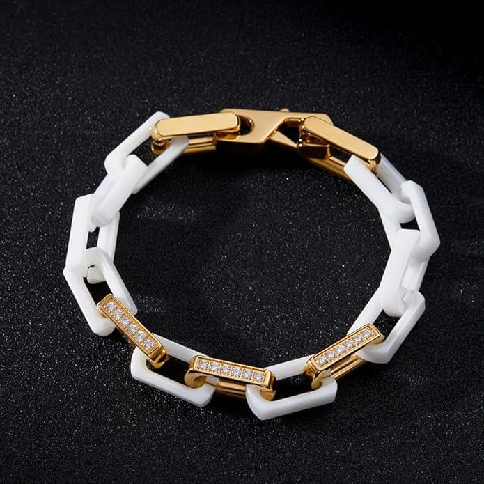 EVANYIZHOU Men's Cuban Link Bracelet - Black/Blue/White Ceramic Chain Bracelet for Men,Skin-Friendly & Durable,Gift for Husband, Dad (Valentine's, Christmas