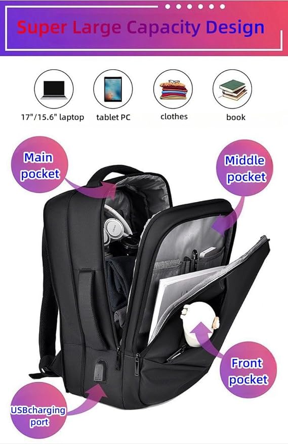 17/15.6" Business laptop backpack, PU Travel laptop backpack,carry on backpack, Expandable laptop backpack Men,college backpack(02#updated, Black)