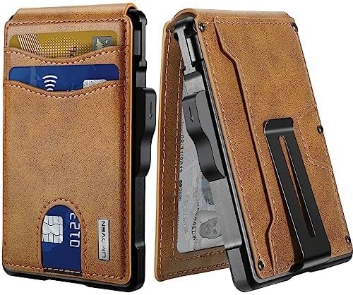 umoven Wallet for Men - with Money Clip Slim Leather Slots Credit Card Holder RFID Blocking Bifold Minimalist Wallet (Brown)