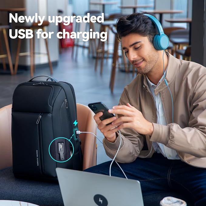 Muzee Business Laptop Backpack, Expandable 25L-35L Large Capacity Travel Backpack, Water-resistant Cabin Backpack 45x30x25cm, Work Bag with USB for Men - Black