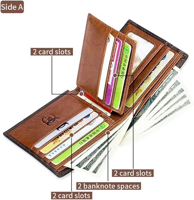LUKZIJAES Genuine Leather Wallet for Men RFID Blocking Slim Bifold Front Pocket Wallets with 2 ID Window (#1-Yellow Brown)