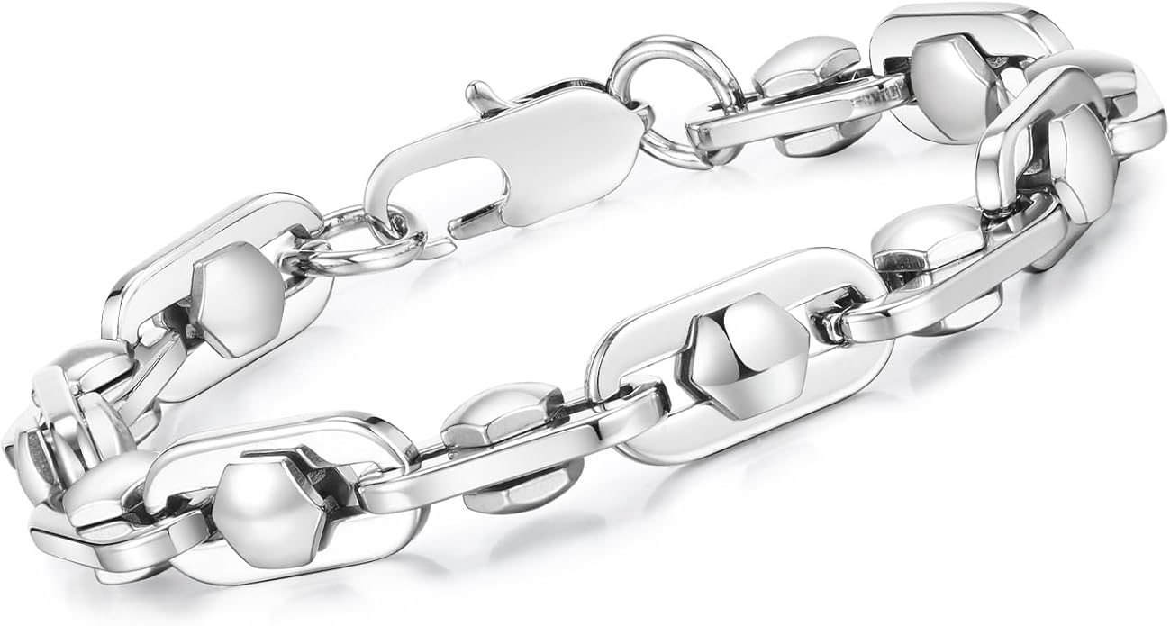 VNOX Link Chain Bracelets for Men - Cool Mens Bracelets Diamond-Cut Paperclip Solid Chain Bracelet Chunky Stainless Steel Jewelry Trendy Gifts