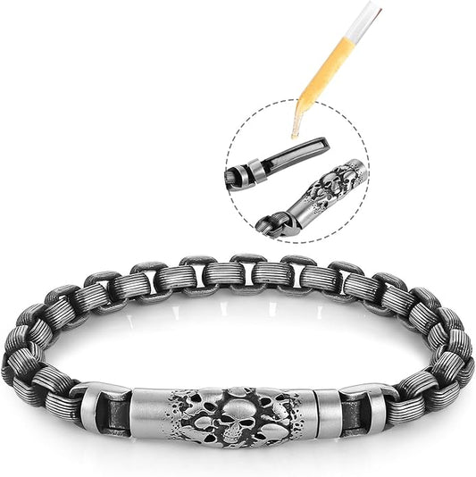 HZMAN 8.5In Link Bracelet for Men 8mm Wide Stainless Steel Fragrance/Essential Oil Relaxing Stress Relieving Rope Chain/Square Box Chain Bracelet