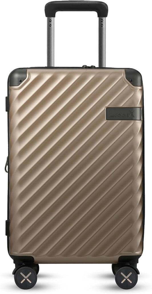 LUGGEX Luggage with Spinner Wheels, Polycarbonate Expandable Hard Shell Suitcase, Carry On 20 Inch, Champagne