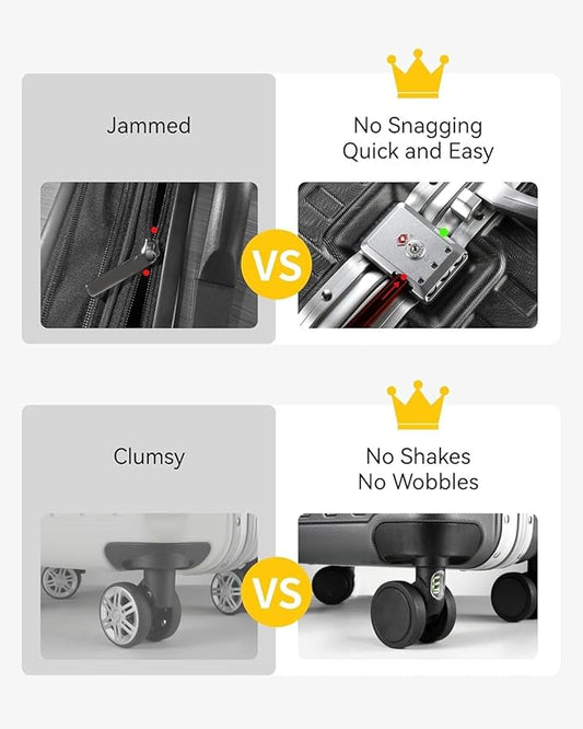 LUGGEX Checked Suitcase with Spinner Wheels, 8010S Aluminum Frame Zipperless Polycarbonate Hard Shell Suitcase (ZX-Core, Silver, 28 Inch)