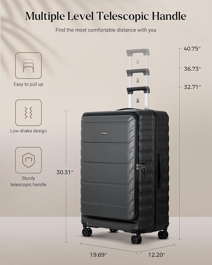Checked Luggage, 28 Inch Luggage with Spinner Wheels, Large Suitcase with Lightweight PC Hard Shell, Aluminum Frame, Top Opening, YKK Zipper, TSA Lock (Black, 1PC)