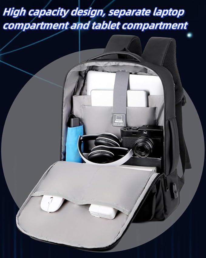 17/15.6" Business laptop backpack, PU backpack, Travel laptop backpack,carry on backpack, Expandable laptop backpack Men (01#Standard, Black)