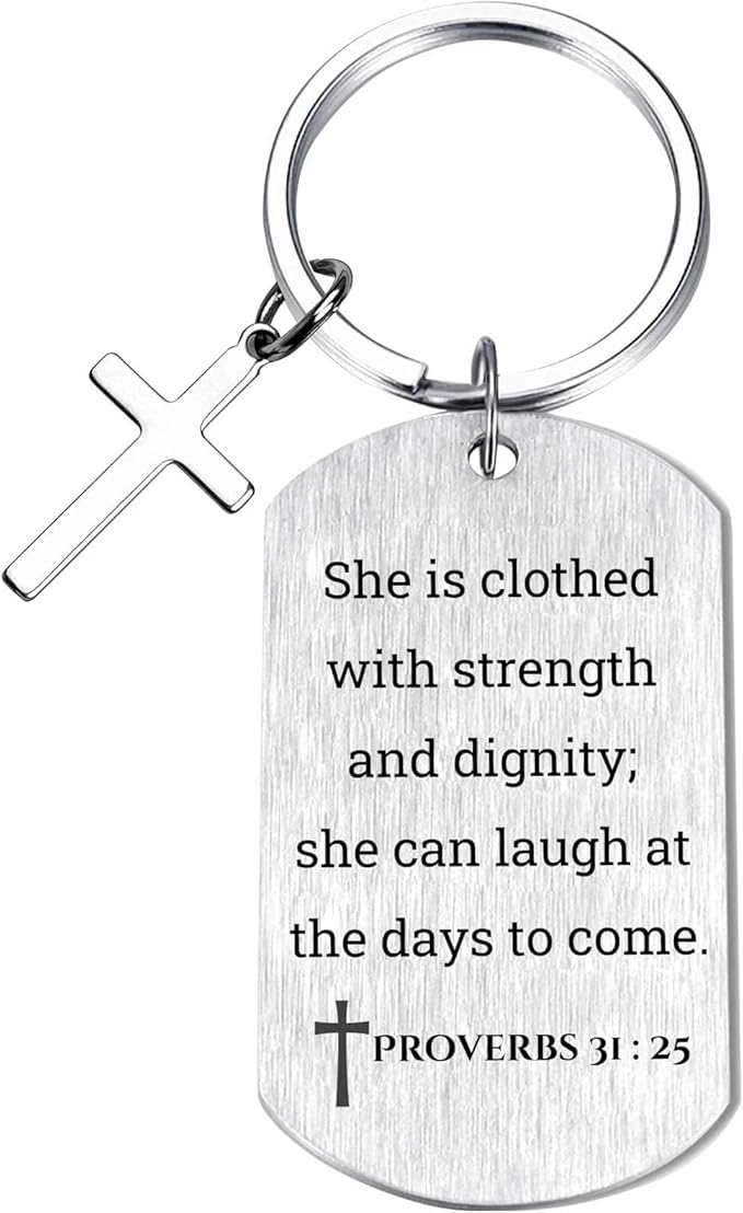 Inspirational Scripture Keychain with Cross - Bible Verse Matte Key Chain Religious Gift for Christian