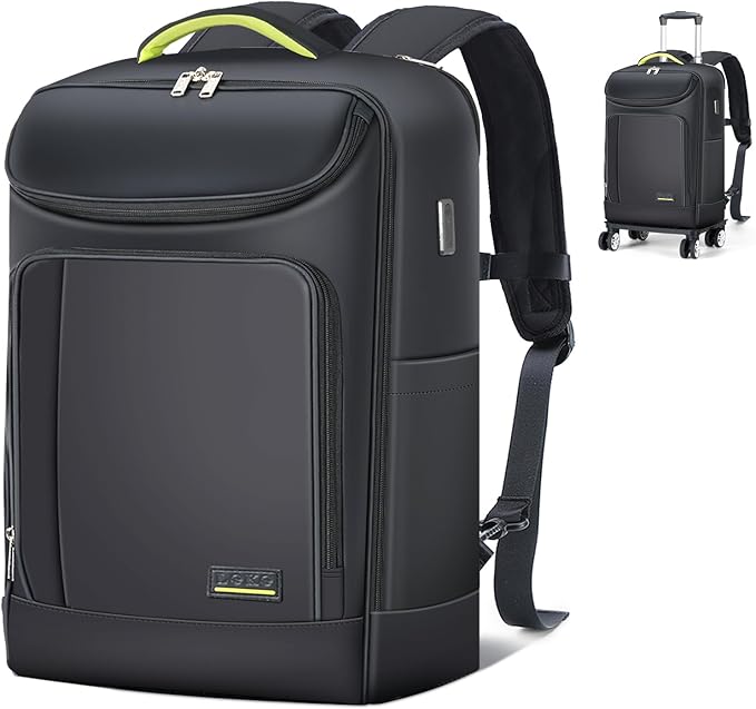 Lekebobor Travel Rolling Backpack, 18 inch Waterproof Bag with 360° Wheels for 15.6" Laptop, Convertible Airline Approved Travel Back Pack for Men & Women, Business, Commuter