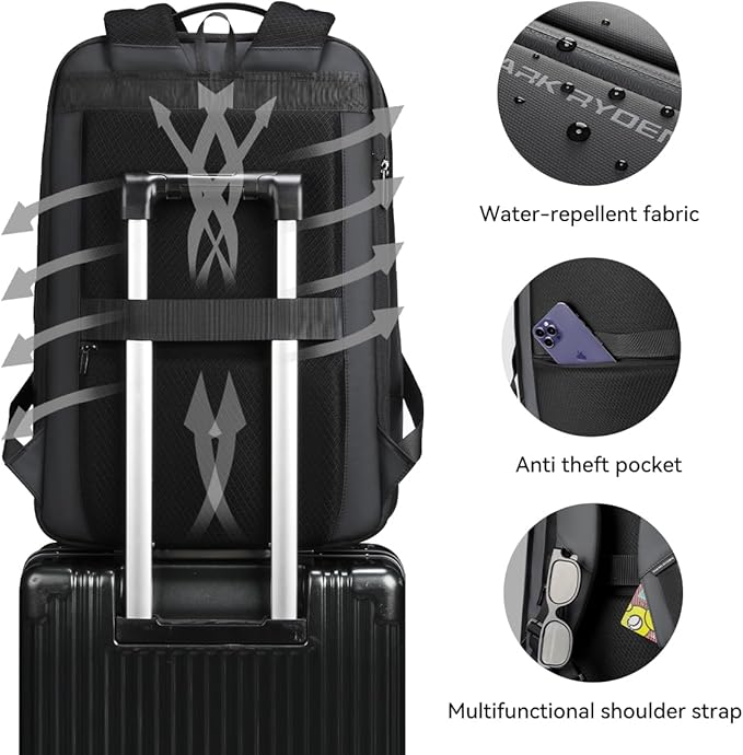 Business Laptop Backpack, Expandable 25L-35L Large Capacity Travel Backpack, Water-resistant Cabin Backpack 45x30x25cm, Work Bag with USB for Men