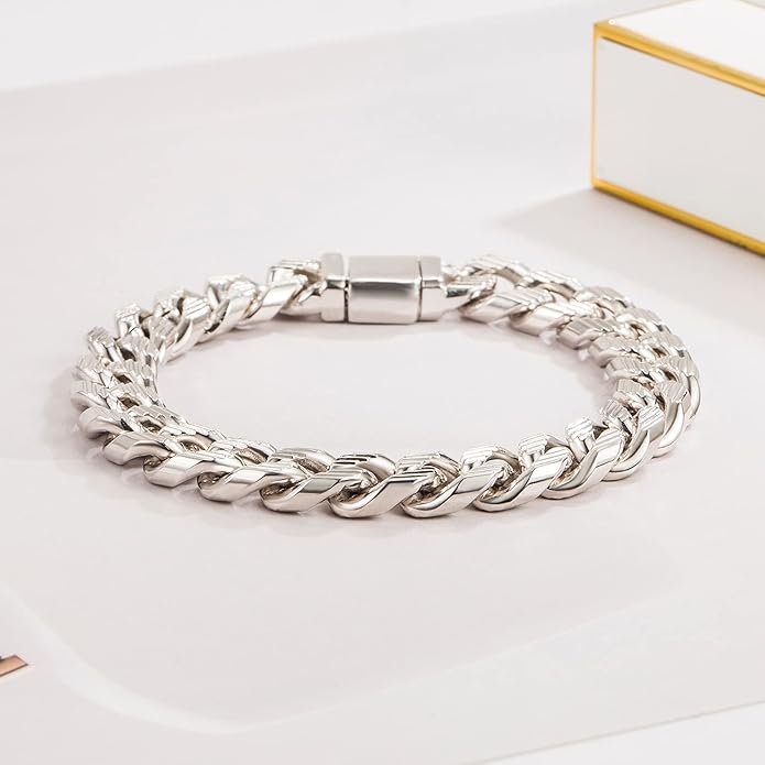 H&Beautimer Fashion 925 Sterling Silver Classic Cuban Chain Bracelet 10mm-7 "8" 9 "10" Curb Cuban Bracelet Solid Thick Large Link Bracelet For Men Jewelry Gift