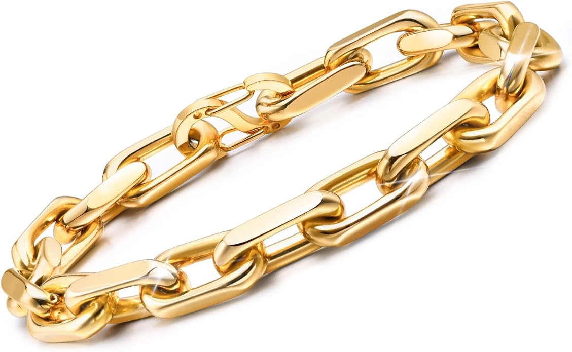 VNOX Link Chain Bracelets for Men - Cool Mens Bracelets Diamond-Cut Paperclip Solid Chain Bracelet Chunky Stainless Steel Jewelry Trendy Gifts