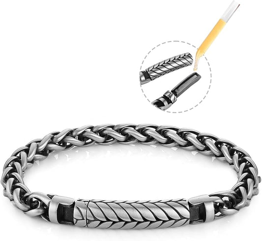 HZMAN 8.5In Link Bracelet for Men 8mm Wide Stainless Steel Fragrance/Essential Oil Relaxing Stress Relieving Rope Chain/Square Box Chain Bracelet