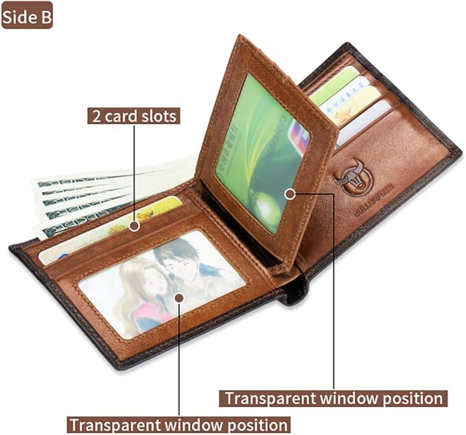 LUKZIJAES Genuine Leather Wallet for Men RFID Blocking Slim Bifold Front Pocket Wallets with 2 ID Window (#1-Yellow Brown)