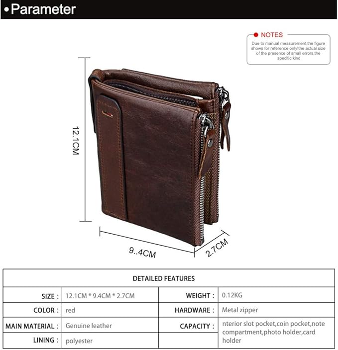 shuainiu Men's Folding Double Zip Wallet RFID Blocks Retro Short Coin Purse