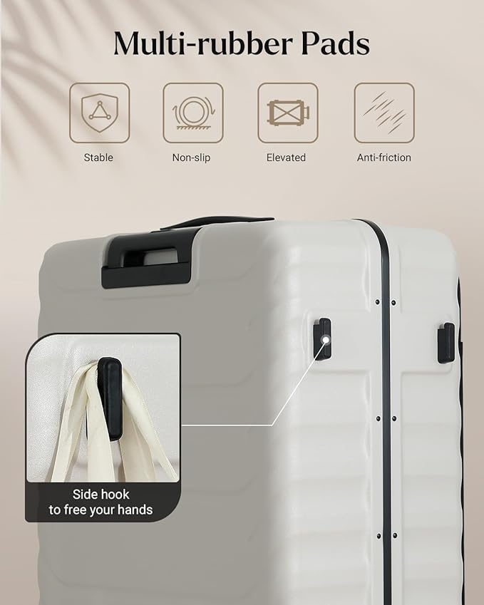 Checked Luggage, 28 Inch Luggage with Spinner Wheels, Large Suitcase with Lightweight PC Hard Shell, Aluminum Frame, Top Opening, YKK Zipper, TSA Lock (White, 1PC)