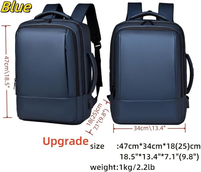 17/15.6" Business laptop backpack, PU Travel laptop backpack,carry on backpack, Expandable laptop backpack Men,college backpack (02#updated, Blue)